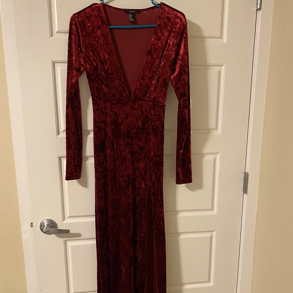 Velvet Plunge Split Leg Maxi Dress - Picture 2 of 2